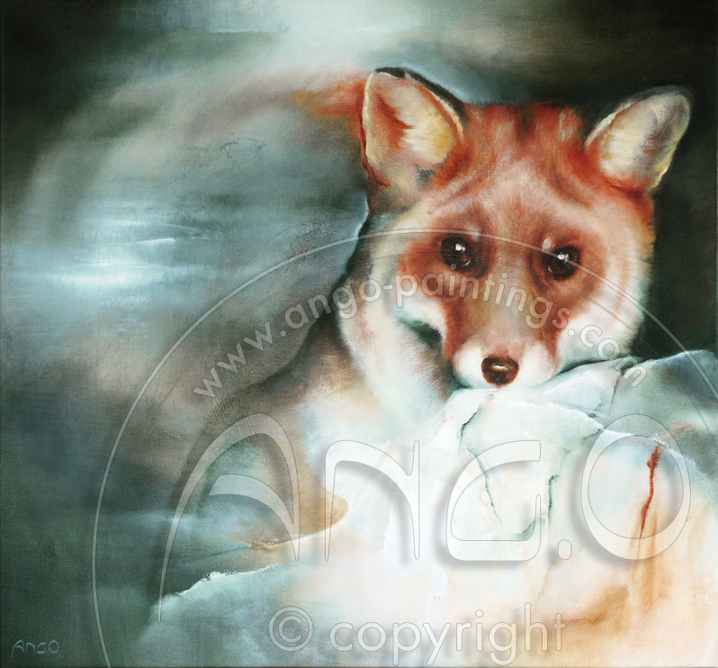 Wildlife art : Painting of a young fox