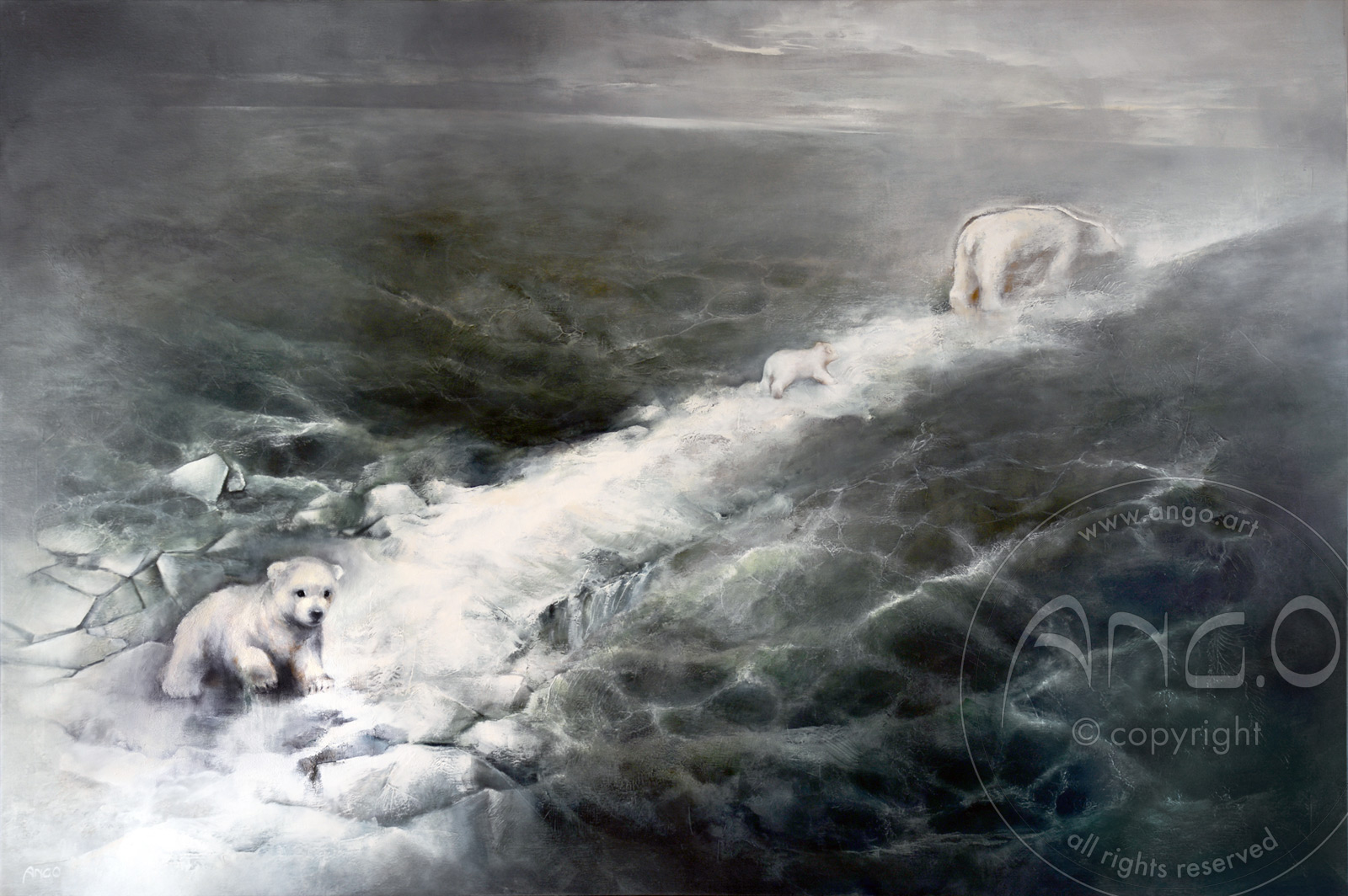 Animal paintings : Polar bear Painting « La ligne blanche »
