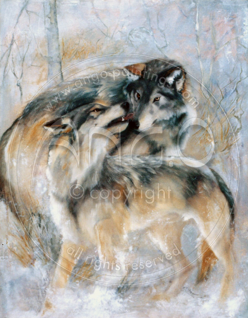 Wildlife Art : Wolves Painting « Fondlings »